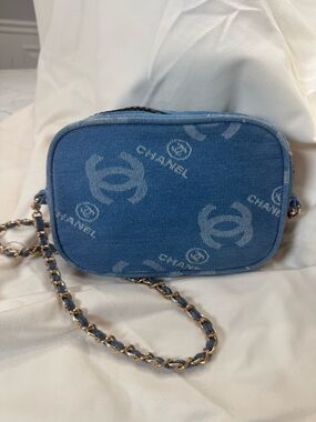 Chanel Blue Denim Camera Bag with Chain Strap